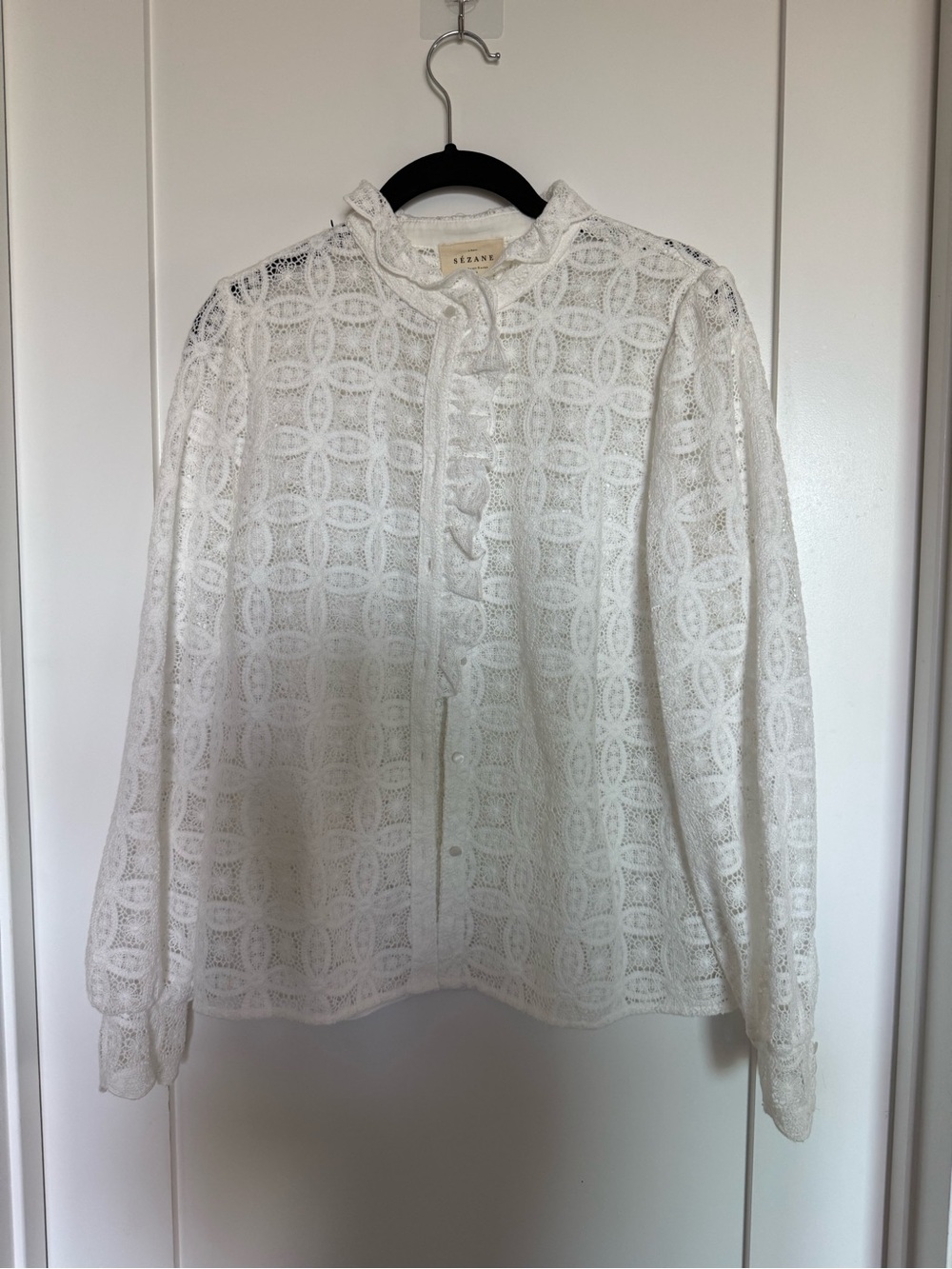Sezane Shirt White Eyelet Ruffle Blouse - Picture 5 of 8
